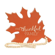 One Thankful Family Orange Wooden Leaf Sitter with Beads