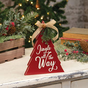 Jingle All the Way Red Wooden Christmas Tree with Burlap Bow