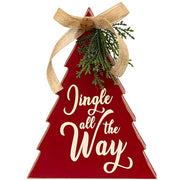Jingle All the Way Red Wooden Christmas Tree with Burlap Bow