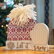 Let It Snow Wooden Hat & Mitten Sitters (Set of 2)