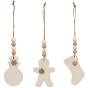 Beaded Wooden Stitched Snowflake Christmas Ornaments (Set of 5)