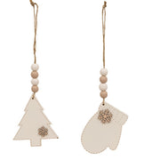 Beaded Wooden Stitched Snowflake Christmas Ornaments (Set of 5)