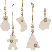 Beaded Wooden Stitched Snowflake Christmas Ornaments (Set of 5)