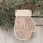 Glittered Hello Snowflake Mitten Ornament