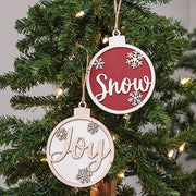 Glittered Wooden Joy/Snow Bulb Ornament  (2 Count Assortment)