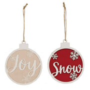 Glittered Wooden Joy/Snow Bulb Ornament  (2 Count Assortment)