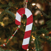 Glittered Wooden Candy Cane Ornament - 6.5"