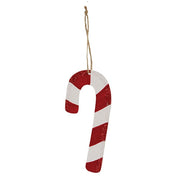 Glittered Wooden Candy Cane Ornament - 6.5"