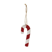 Glittered Wooden Candy Cane Ornament - 4"