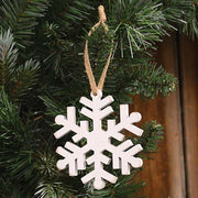 Distressed Wooden Snowflake Ornament with Burlap Hanger - 3.5"