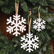 Distressed Wooden Snowflake Ornament with Burlap Hanger - 6"