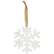 Distressed Wooden Snowflake Ornament with Burlap Hanger - 6"