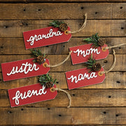 Layered Red Wood Name Gift Tags (Set of 5)