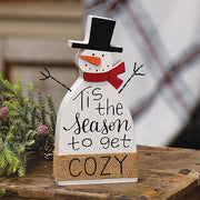 Tis the Season to Get Cozy Wooden Snowman Sitter