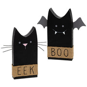 Boo Bat - Eek Cat Wooden Sitter  (2 Count Assortment)
