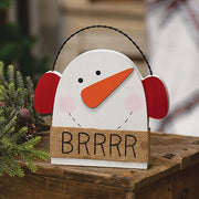 Brrrr Wooden Snowman With Earmuffs Sitter