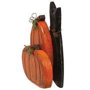 Carved Wooden Pumpkin Duo & Black Cat