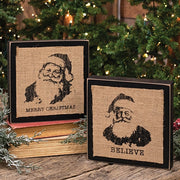 Stamped Burlap Santa Box Sign  (2 Count Assortment)
