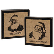 Stamped Burlap Santa Box Sign  (2 Count Assortment)