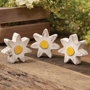 Distressed Chunky Wooden White Daisy Sitter (Set of 3)