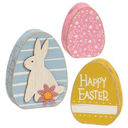 Distressed Wood Happy Easter Bunny Chunky Sitters (Set of 3)