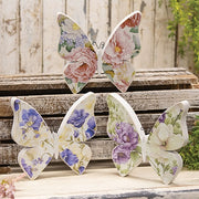 Wooden Vintage Floral Butterfly Sitter  (3 Count Assortment)