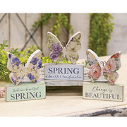 Vintage Floral Butterfly & Block Sitters  (Set of 2) (3 Count Assortment)