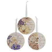 Blossoming Words Vintage Round Ornament  (3 Count Assortment)