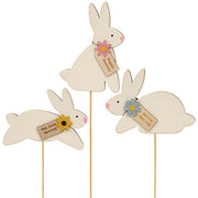 Happy Easter White Bunny Planter Poke  (3 Count Assortment)