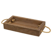 Stained Wood Rectangle Trays with Jute Handles (Set of 2)