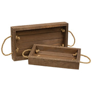 Stained Wood Rectangle Trays with Jute Handles (Set of 2)