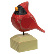 Carved Chunky Wood Male Cardinal on Base