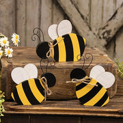 Wooden Bee Sitter with Burlap Wings  (3 Count Assortment)