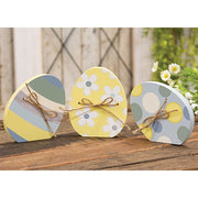 Dots & Stripe Wooden Easter Egg Sitter with Jute Bow  (3 Count Assortment)