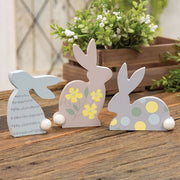 Wooden Deco Pattern Bunny Sitters (Set of 3)