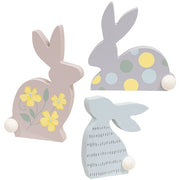 Wooden Deco Pattern Bunny Sitters (Set of 3)