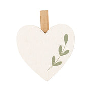 Wooden Leaf Sprig Heart Clips (Set of 12)