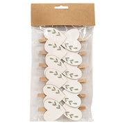Wooden Leaf Sprig Heart Clips (Set of 12)