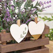 Wooden Leaf Sprig Heart Clips (Set of 12)