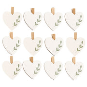 Wooden Leaf Sprig Heart Clips (Set of 12)