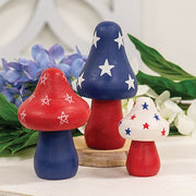 Wooden Americana Mushroom Sitters (Set of 3)