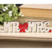 Mr. and Mrs. Wooden Cutout Sitter with Red Hearts