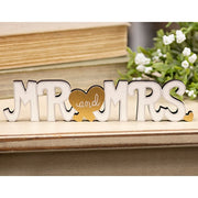 Mr. and Mrs. Wooden Cutout Sitter with Gold Hearts