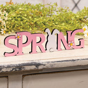 Pink Spring & Bunny Cutout Wood Sitter