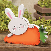 Peeking Bunny with Big Carrot Wooden Sitter