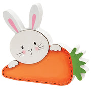Peeking Bunny with Big Carrot Wooden Sitter