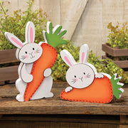 Standing Bunny with Big Carrot Wooden Sitter