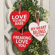 Love You More Wooden Heart Ornament  (3 Count Assortment)