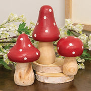 Red & White Dotted Wooden Mushrooms (Set of 3)