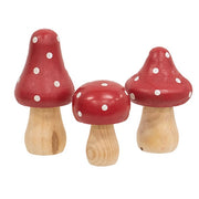 Red & White Dotted Wooden Mushrooms (Set of 3)